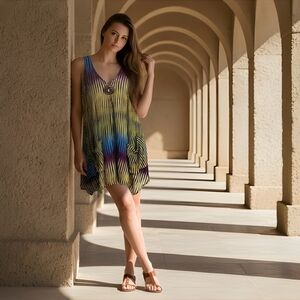 Knot Yellow and Blue Swim Coverup for a Tropical Vibe Size M/L